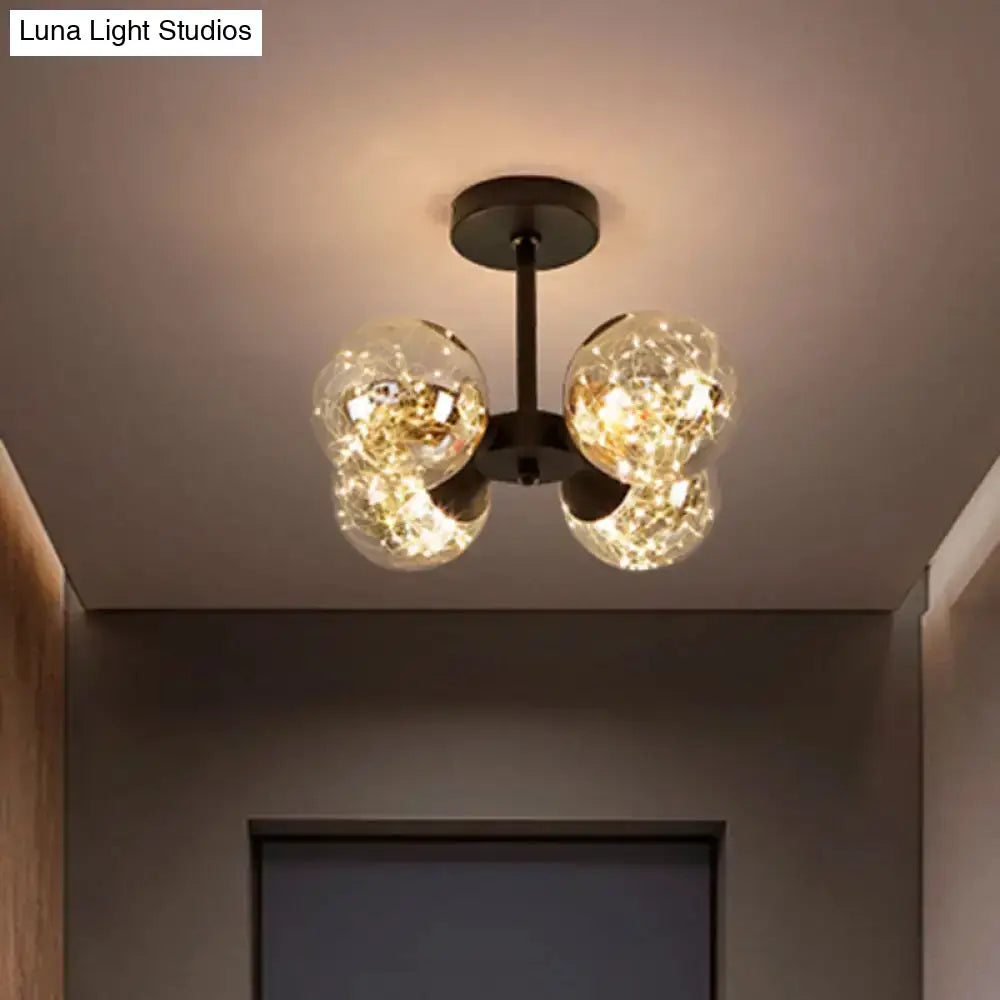DecorBites™ DecorBites™ Modern Glass Semi Flush Mount Ceiling Light with Spherical LED Bulbs - 4-Light Bedroom Fixture