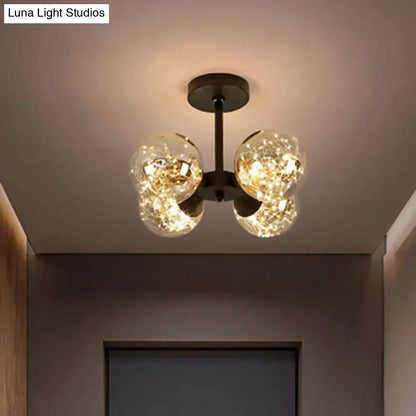 DecorBites™ DecorBites™ Modern Glass Semi Flush Mount Ceiling Light with Spherical LED Bulbs - 4-Light Bedroom Fixture