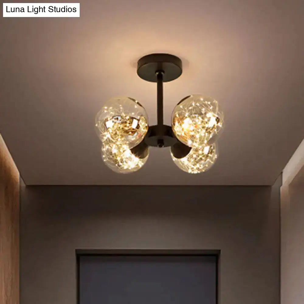 DecorBites™ DecorBites™ Modern Glass Semi Flush Mount Ceiling Light with Spherical LED Bulbs - 4-Light Bedroom Fixture