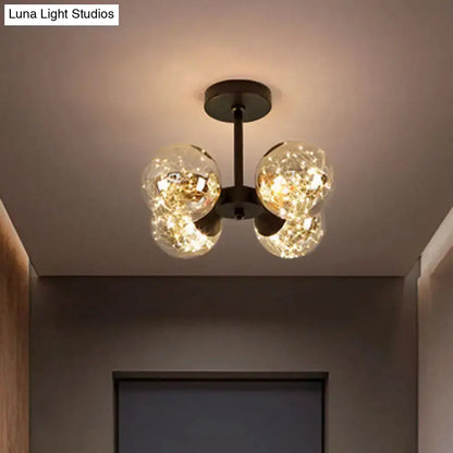 DecorBites™ DecorBites™ Modern Glass Semi Flush Mount Ceiling Light with Spherical LED Bulbs - 4-Light Bedroom Fixture
