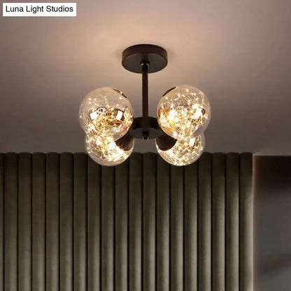 DecorBites™ DecorBites™ Modern Glass Semi Flush Mount Ceiling Light with Spherical LED Bulbs - 4-Light Bedroom Fixture