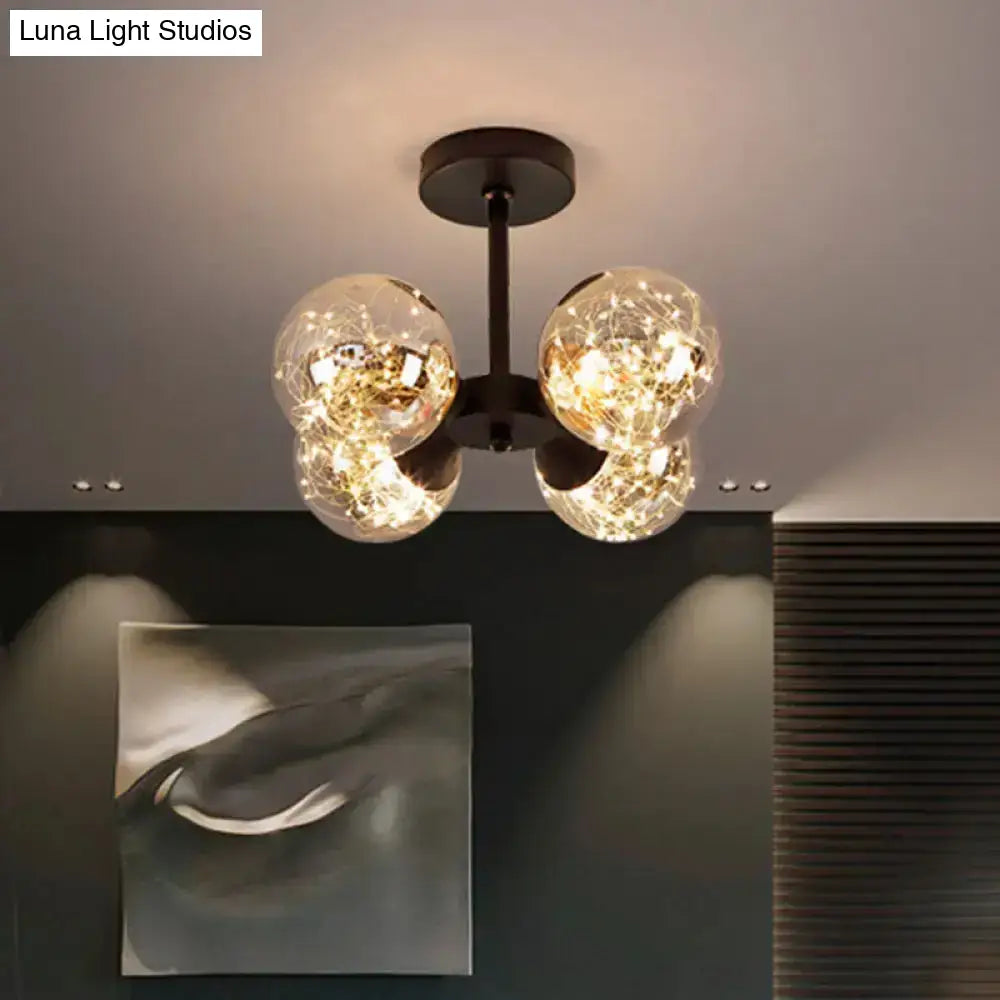 DecorBites™ DecorBites™ Modern Glass Semi Flush Mount Ceiling Light with Spherical LED Bulbs - 4-Light Bedroom Fixture