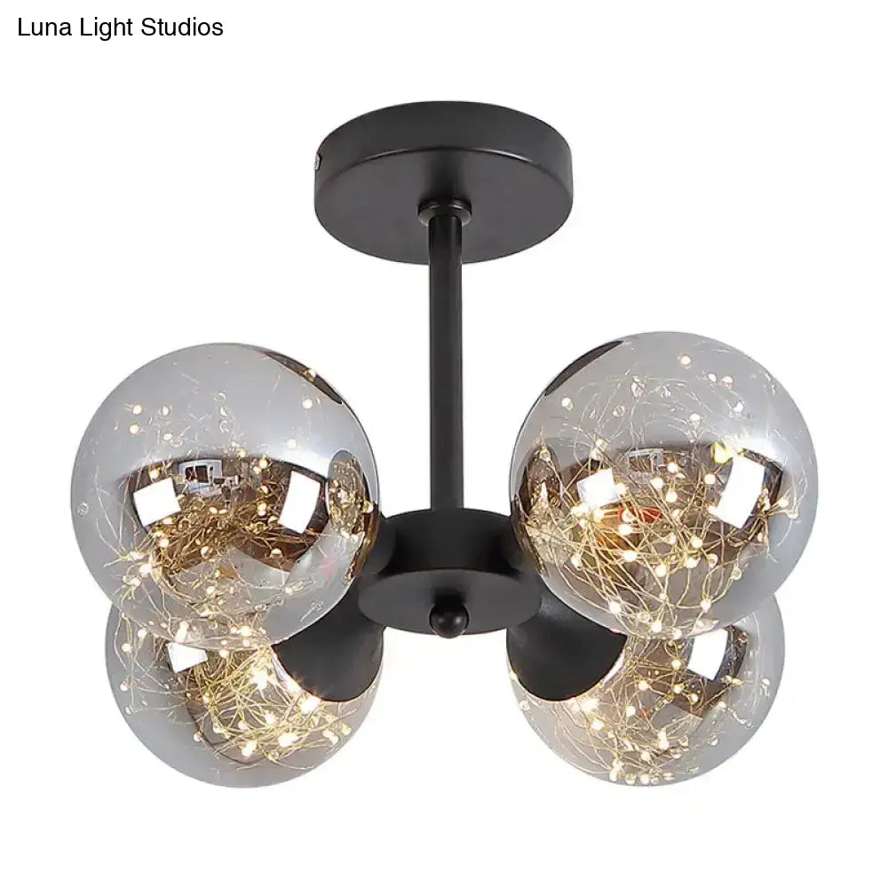 DecorBites™ DecorBites™ Modern Glass Semi Flush Mount Ceiling Light with Spherical LED Bulbs - 4-Light Bedroom Fixture