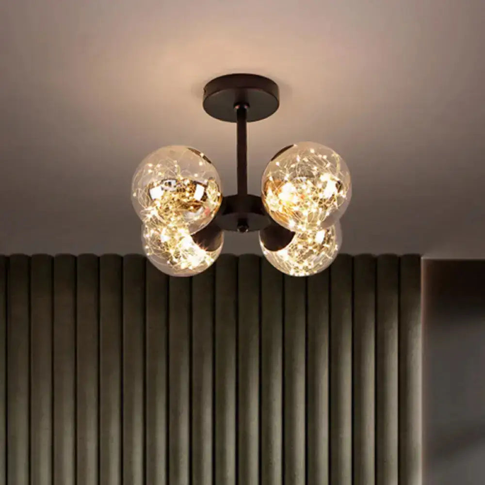 DecorBites™ DecorBites™ Modern Glass Semi Flush Mount Ceiling Light with Spherical LED Bulbs - 4-Light Bedroom Fixture