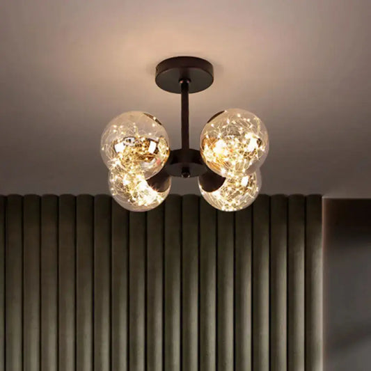 DecorBites™ DecorBites™ Modern Glass Semi Flush Mount Ceiling Light with Spherical LED Bulbs - 4-Light Bedroom Fixture