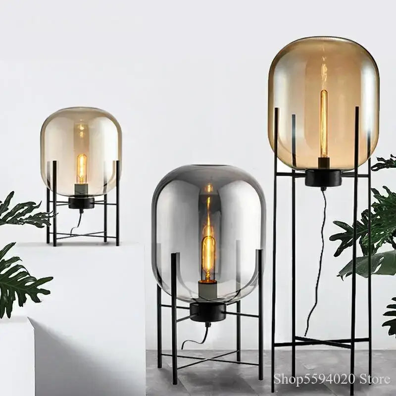 Modern glass table lamp set of 3 with warm filament bulbs black metal stands decorbites glass table decor