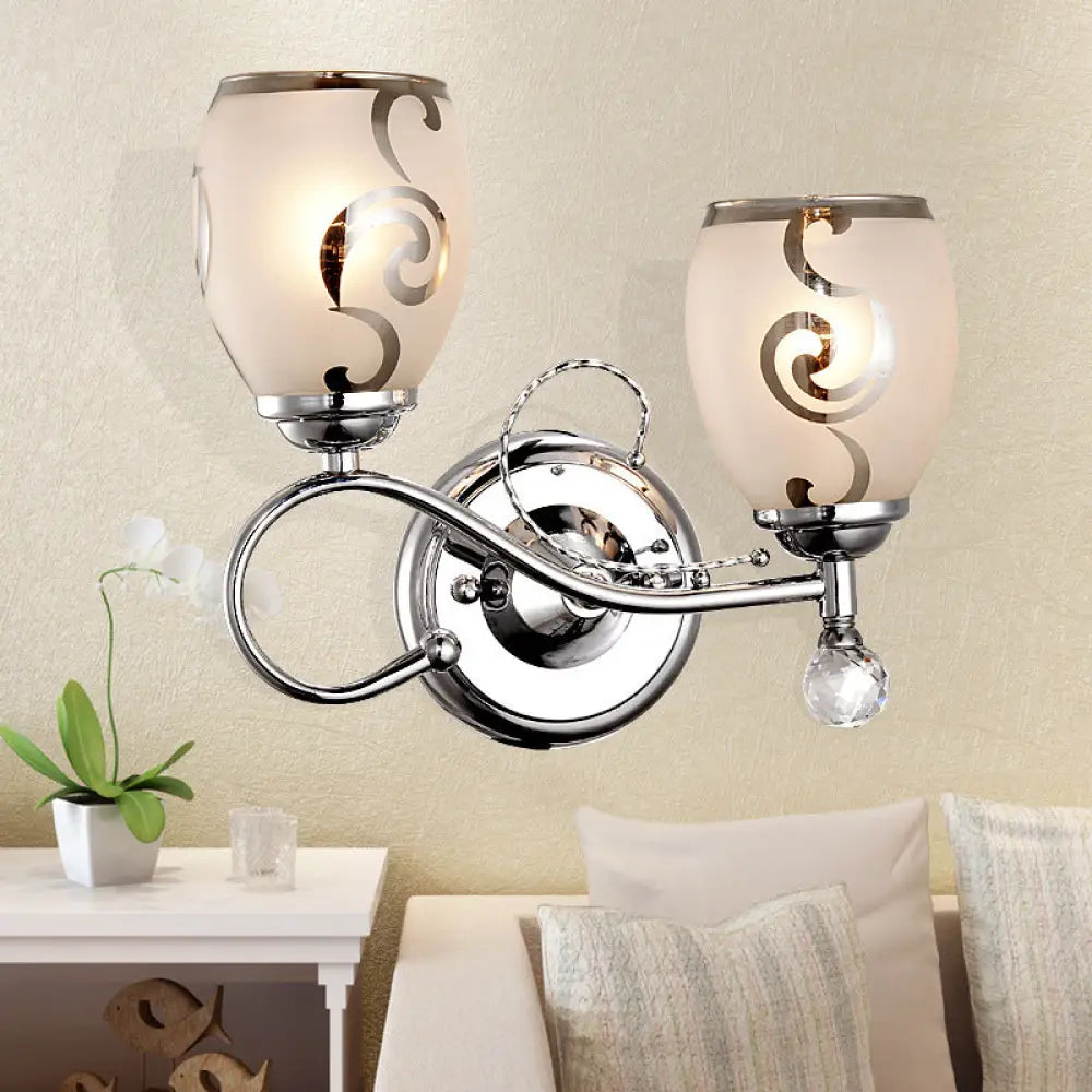 DecorBites™ DecorBites™ Modern Glass Wall Lighting: 2-Bulb Bowl Sconce with Crystal Ball Chrome, Ideal for Living Room