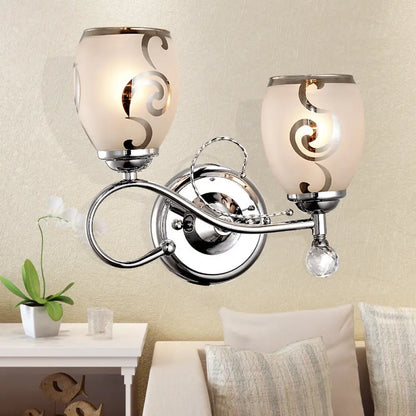 DecorBites™ DecorBites™ Modern Glass Wall Lighting: 2-Bulb Bowl Sconce with Crystal Ball Chrome, Ideal for Living Room