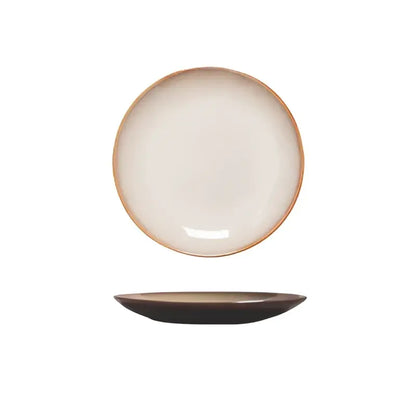 Cream-colored ceramic round plate with subtle brown rim modern decorbites ceramic round dining room dish