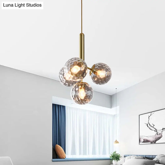 Lámpara de techo moderna tipo globo - Dorada, vidrio soplado con textura, 4 cabezas