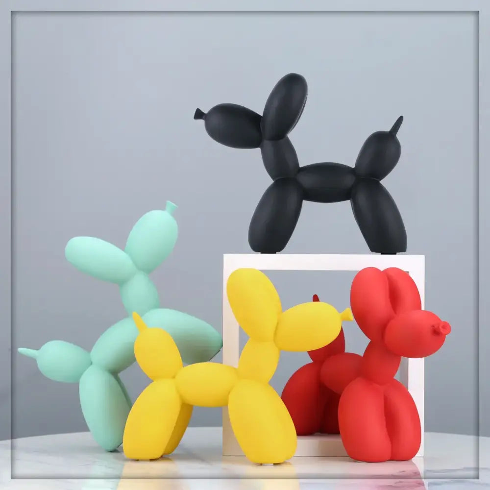 Black glossy balloon dog sculpture with smooth finish modern living room animal decor figurine