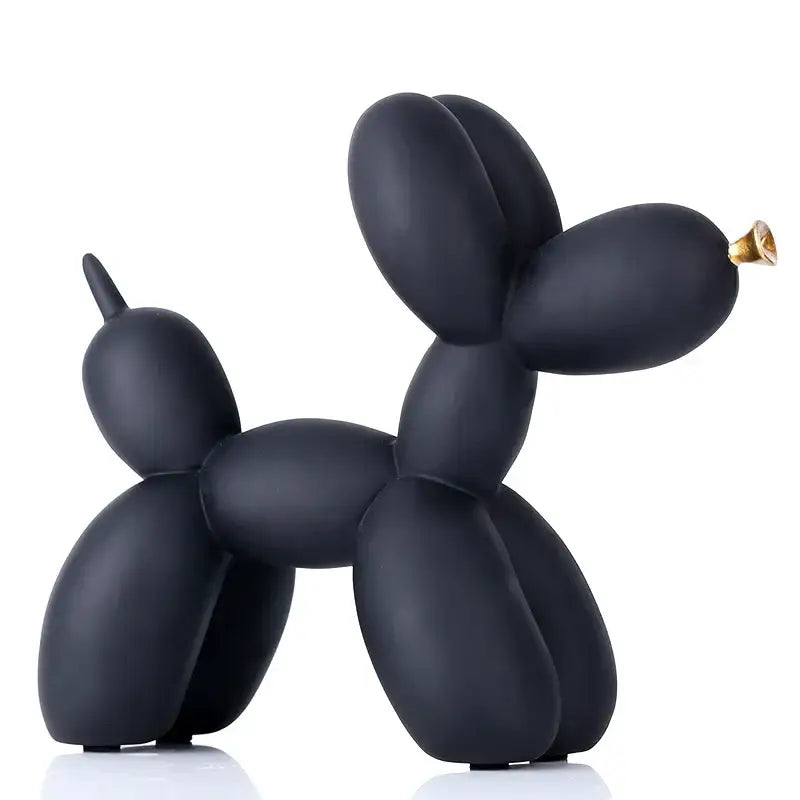Glossy black balloon dog sculpture with gold-colored nozzle modern living room animal decor figurine