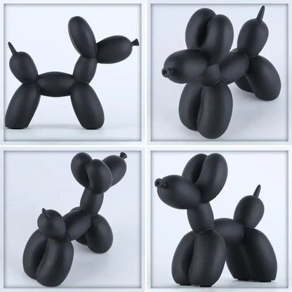 Black matte balloon dog sculpture in minimalist modern style for living room animal decor and dog sculpture display