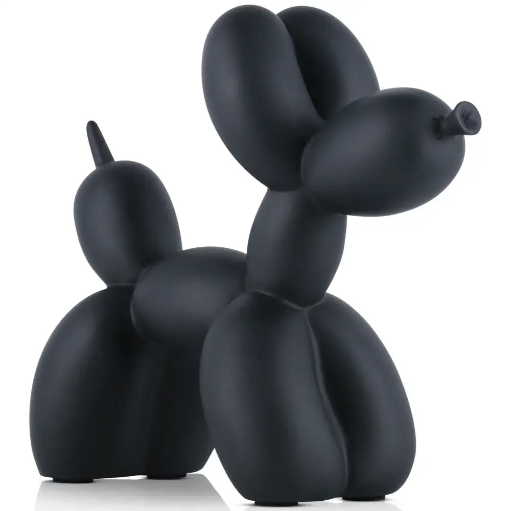 Black matte-finish balloon dog sculpture with sleek minimalist design for modern living room decor