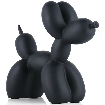 Black matte-finish balloon dog sculpture with sleek minimalist design for modern living room decor