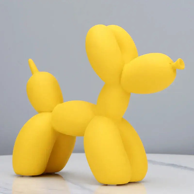 Bright yellow balloon dog sculpture with smooth matte finish modern glossy animal decor for living room