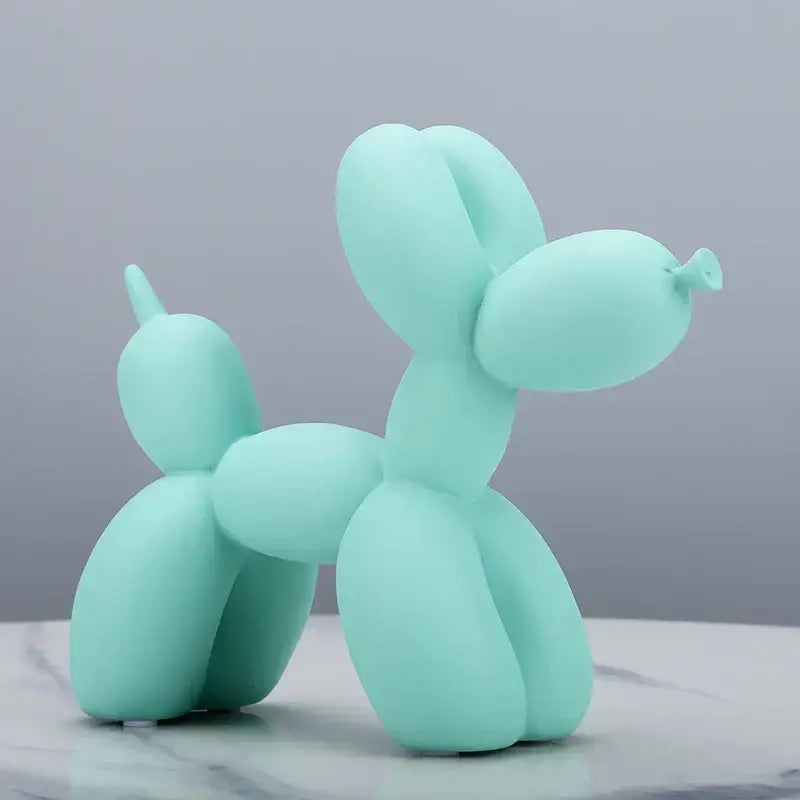 A mint green modern glossy balloon dog sculpture with smooth rounded contours for living room decor