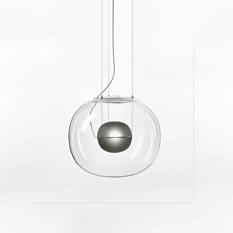 Modern glossy black glass ball pendant light with clear glass and a sleek metallic sphere for dining room decorbites brokis big