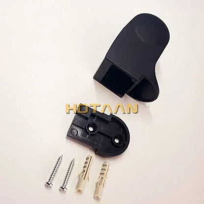 Modern glossy black shower holder wall mounted bracket made of black plated abs with two mounting plates and hardware