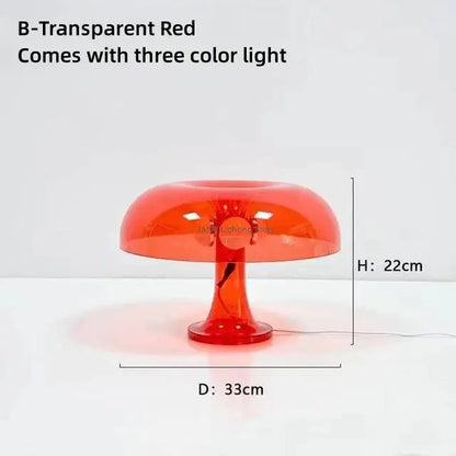 Modern glossy orange transparent led mushroom table lamp with three color lighting options for bedroom use