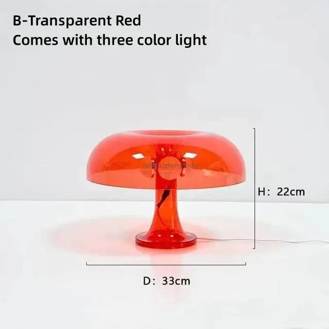 Modern glossy orange transparent led mushroom table lamp with three color lighting options for bedroom use
