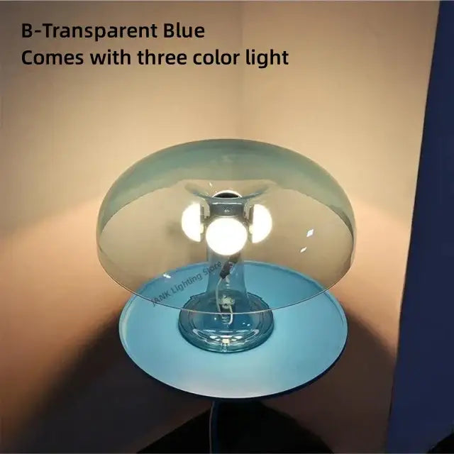 Transparent blue dome-shaped led mushroom table lamp with three color-changing lights for modern bedroom lighting