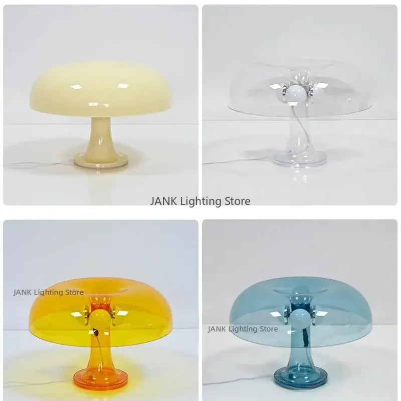 Modern glossy orange mushroom table lamp with translucent smooth finish and slender stem ideal for bedroom led lighting