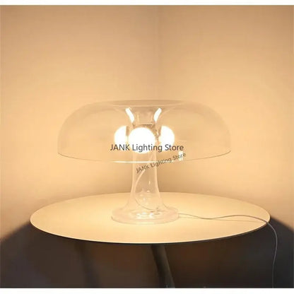 Clear glass mushroom table lamp with modern design for bedroom led lighting in a glossy orange finish