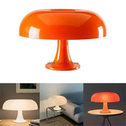 Vibrant orange glossy mushroom table lamp with sleek tapered base ideal for modern bedroom led lighting