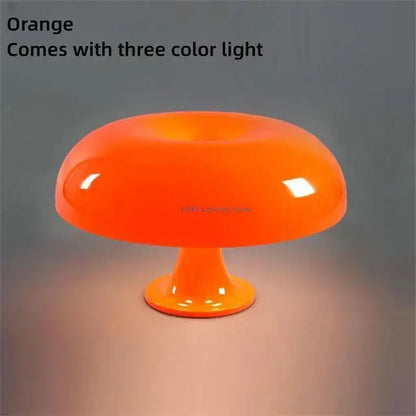 Modern glossy orange mushroom table lamp with led three-color lighting ideal for bedroom use