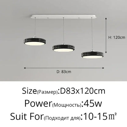 Modern black and white three-light pendant light with sleek circular shades from decorbites circular dimmable pendant series