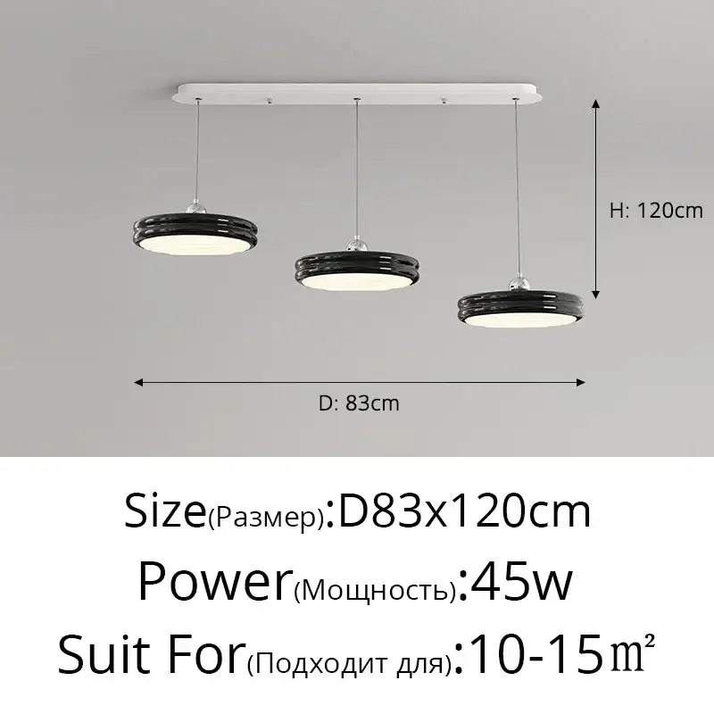 Modern black and white three-light pendant light with sleek circular shades from decorbites circular dimmable pendant series