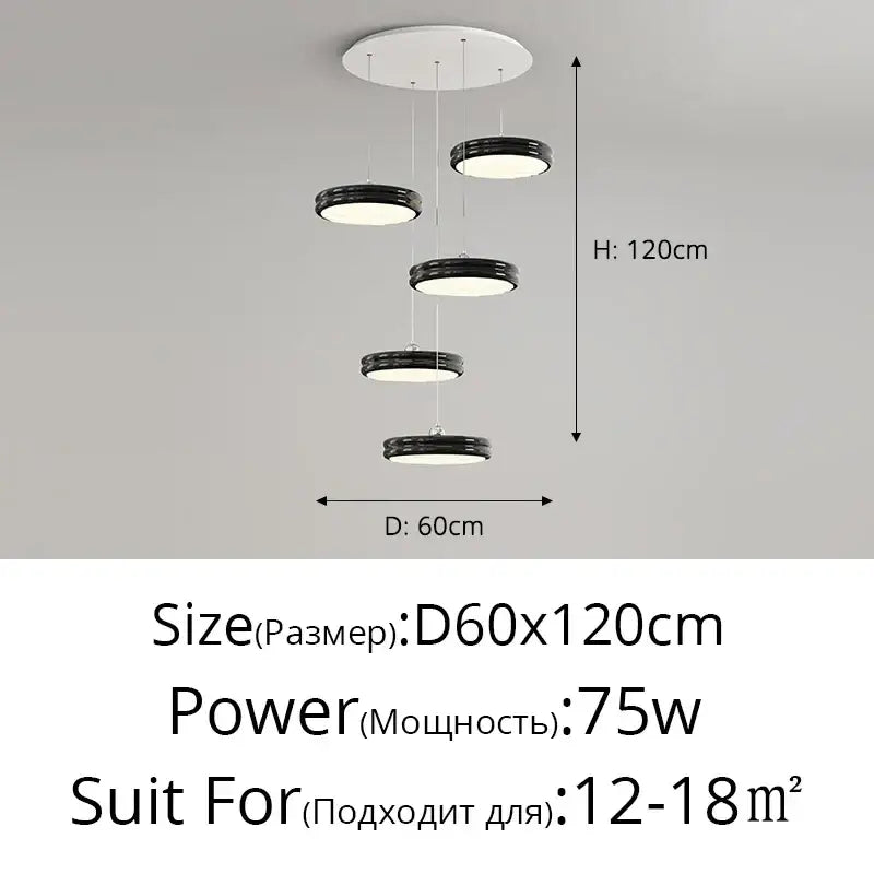 Modern glossy pale yellow circular dimmable pendant light with black and white tiered circular discs for dining room decorbites circular dimmable pendant