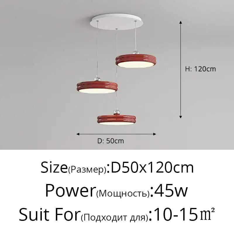 Modern red circular dimmable pendant light with chrome hardware and white ceiling mount for decorbites circular dimmable use