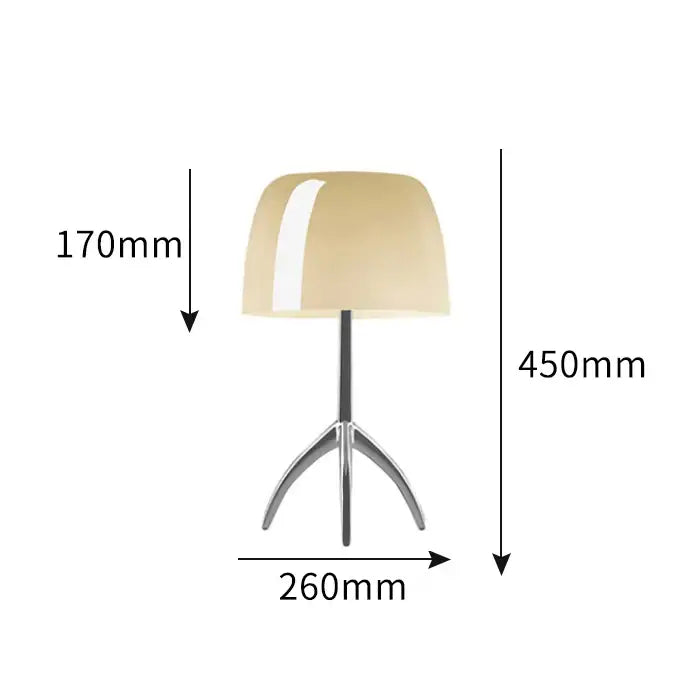 Modern candy color table light with beige translucent glass lampshade on sleek chrome tripod base for decorbites ambiance