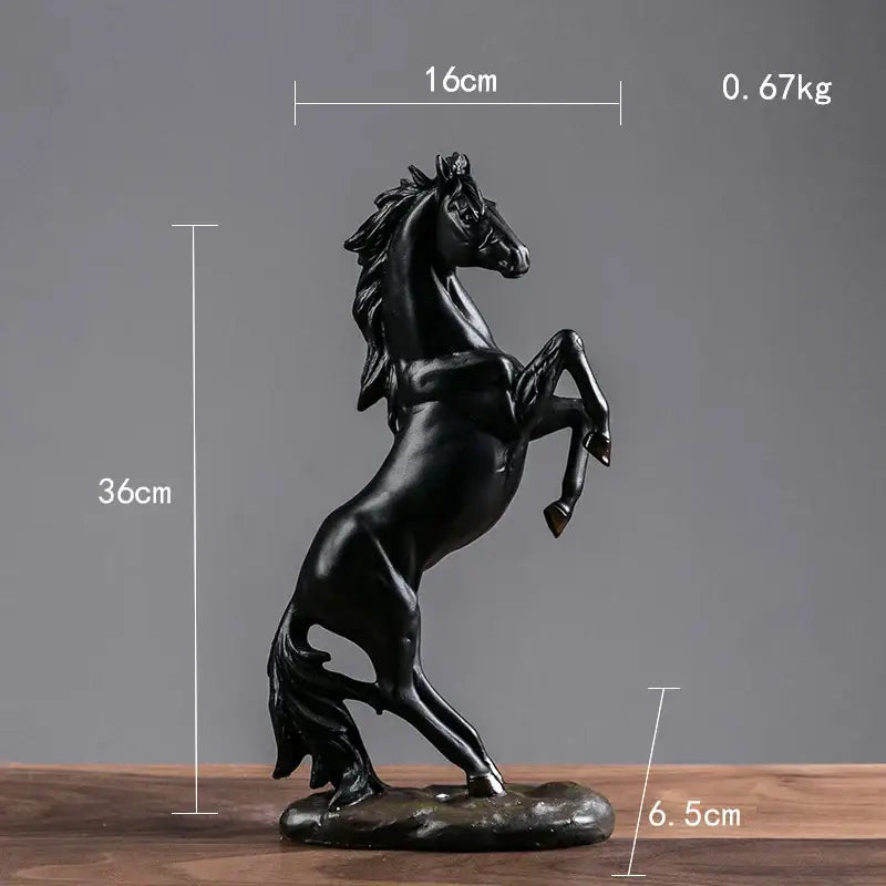 Black glossy resin horse statue standing on rocky base modern decorbites horse statue for living room decor
