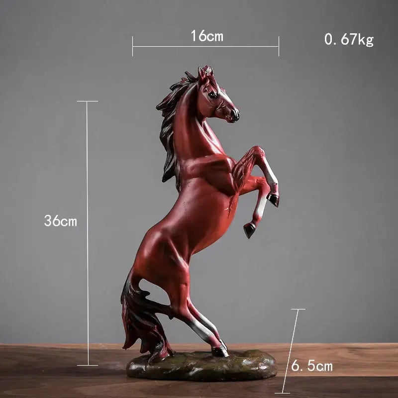 Modern glossy resin horse statue by decorbites in red with black mane and tail for living room decor