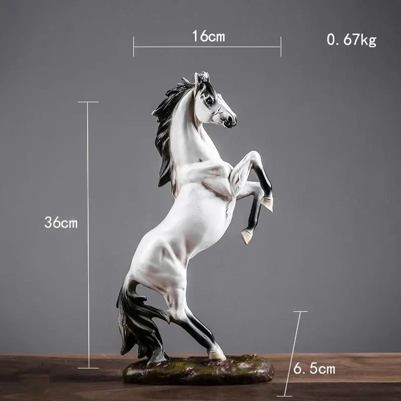 A sleek black and white resin horse statue with detailed mane and tail for modern living room decorbites horse statue