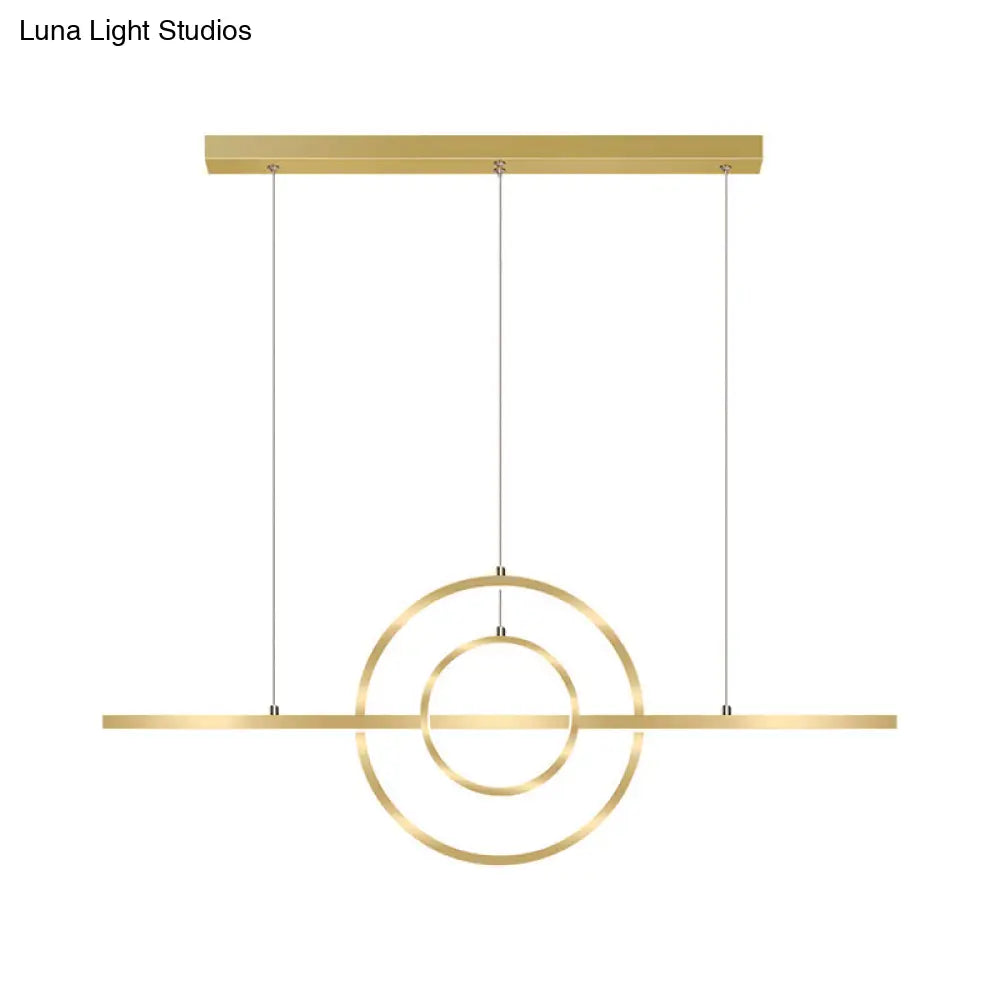 DecorBites™ Modern Gold 2-Ring LED Island Pendant Lamp with Warm/White Light - Perfect for Dining Room