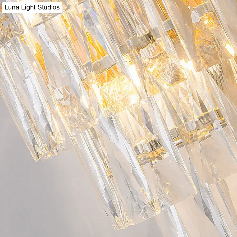 Modern gold 3 head crystal wall sconce with cascading prisms and warm led lights for e12 e14 bulb base 220v-240v