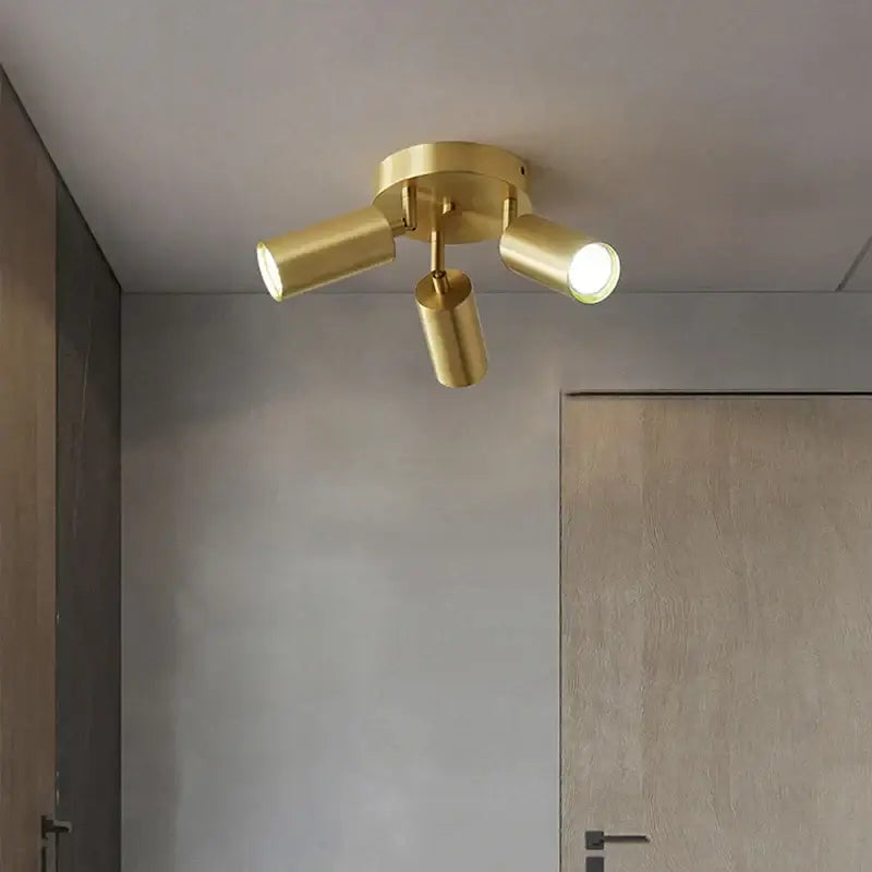 Modern gold 3-light adjustable led chandelier ceiling lamp with three cylindrical heads for living room decorbites lighting