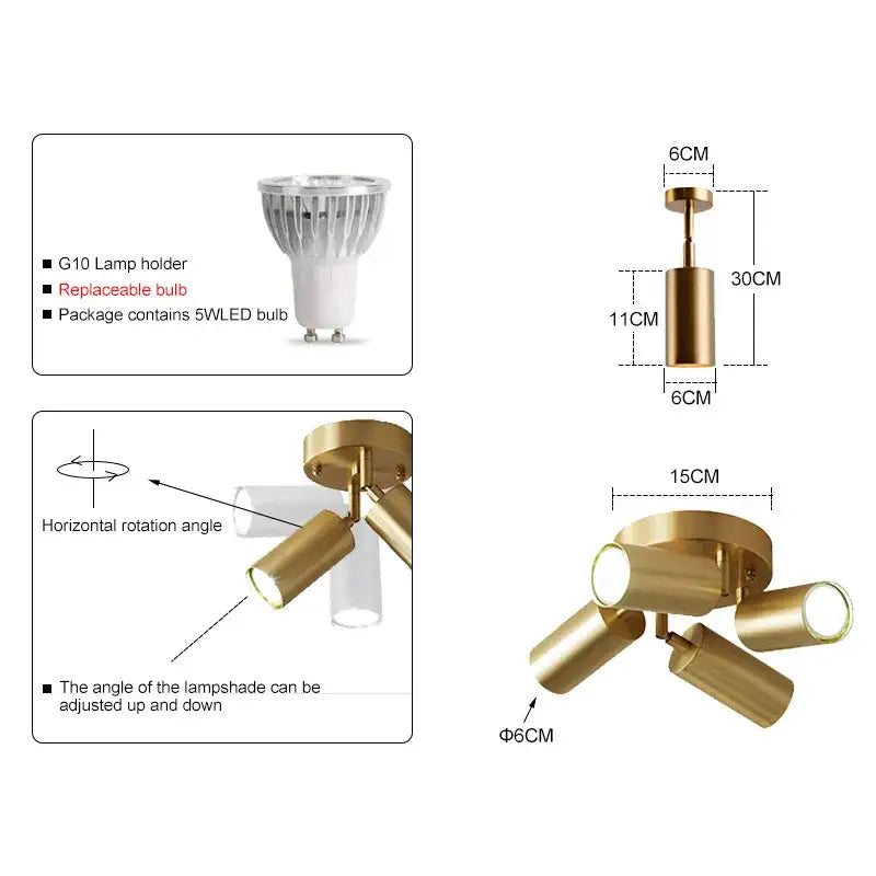 Modern gold 3-light adjustable led chandelier ceiling lamp with g10 lamp holder for living room decorbites adjustable led lighting