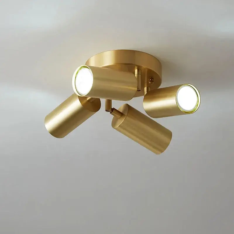 Modern gold 3-light adjustable led chandelier ceiling lamp with gold finish and three cylindrical spotlight heads by decorbites