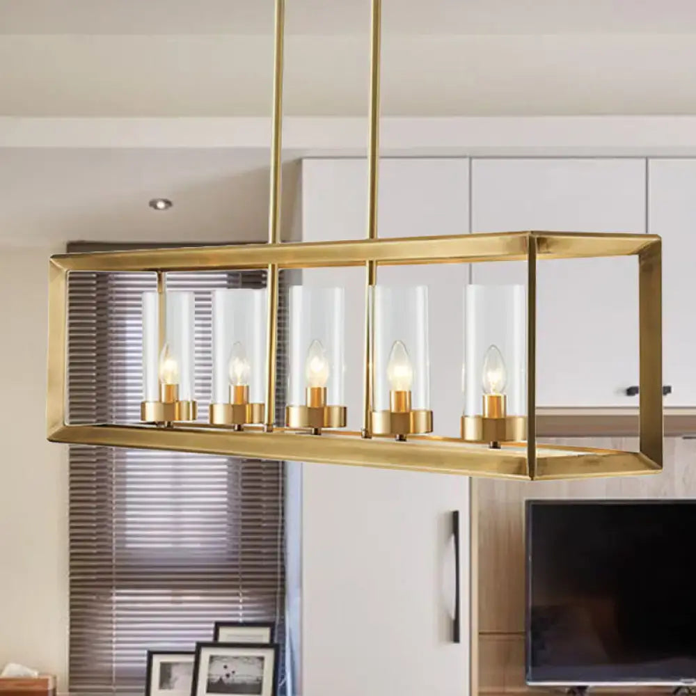 Decorbites gold brass pendant light with five clear glass shades perfect for dining room illumination