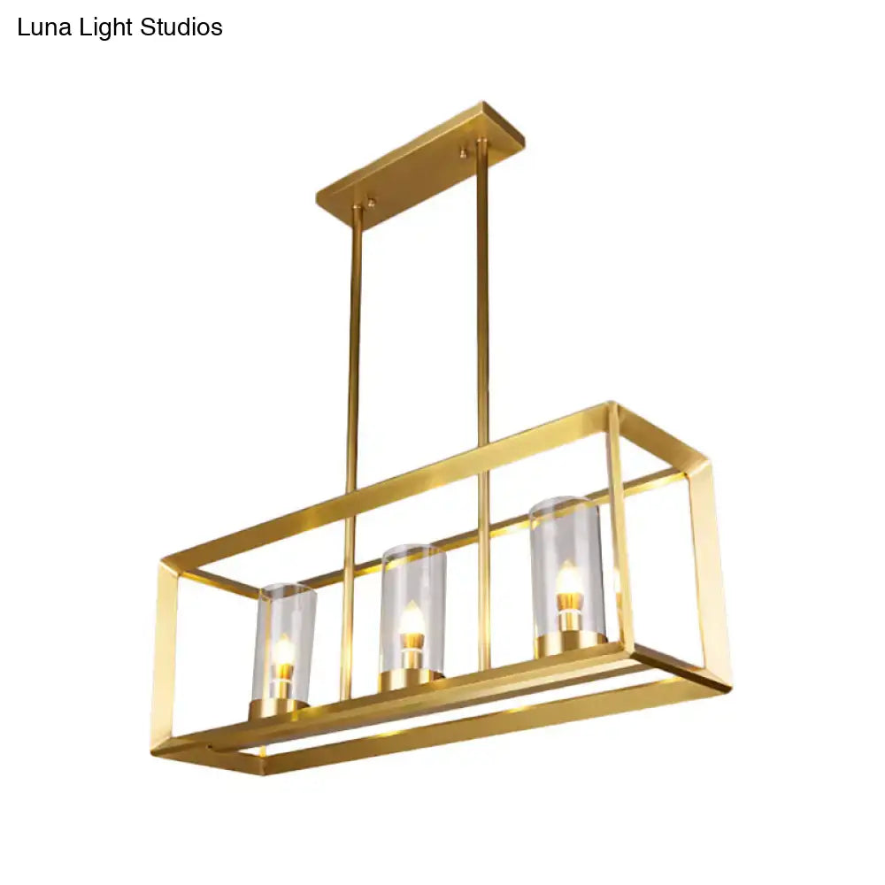 Decorbites gold pendant light with clear glass cylinders and illuminated bulbs perfect for dining room lighting