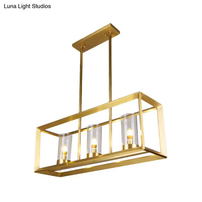 Decorbites gold pendant light with clear glass cylinders and illuminated bulbs perfect for dining room lighting