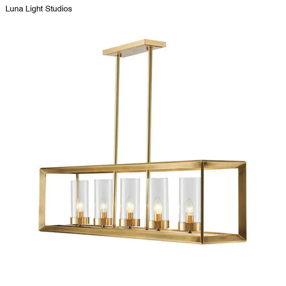 DecorBites gold pendant light with five clear glass cylinders perfect for dining room illumination