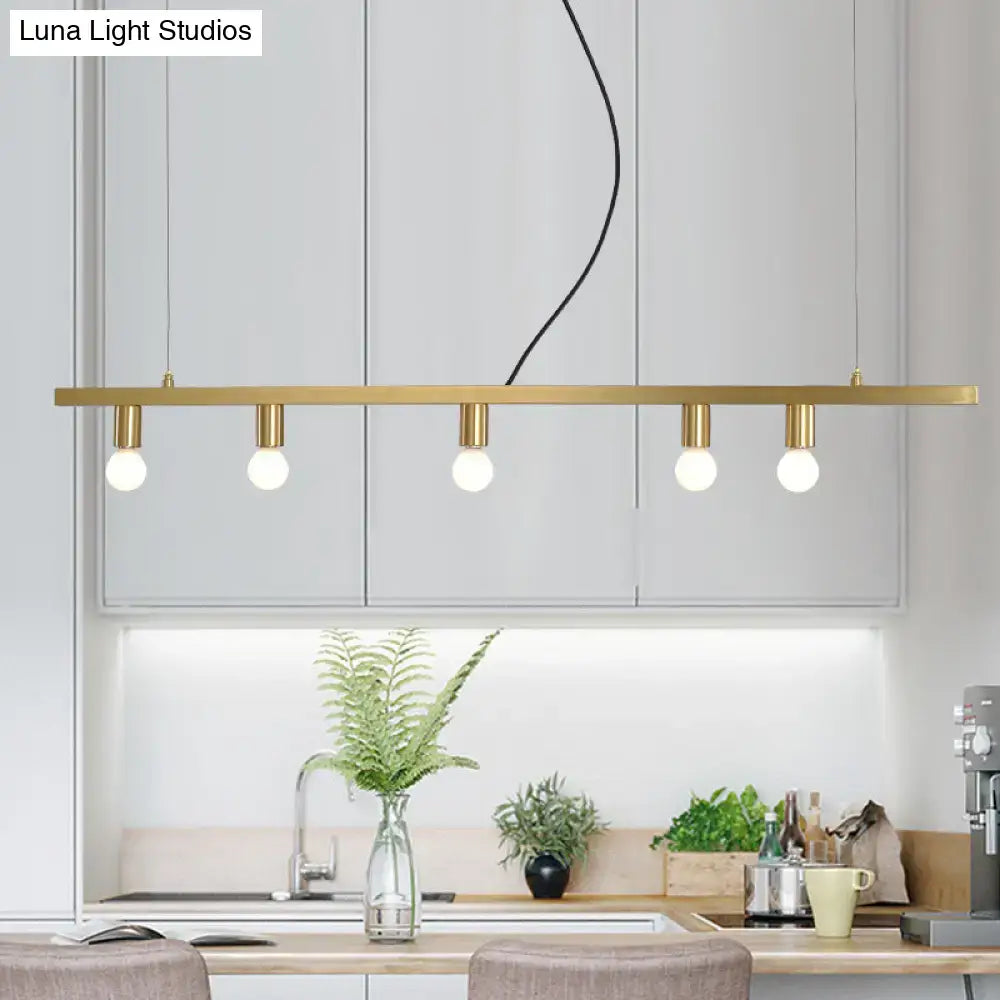 Decorbites modern gold brass restaurant chandelier with five exposed led incandescent bulb light fixtures