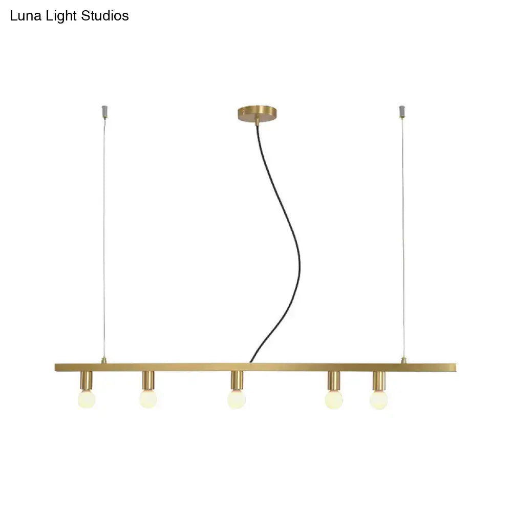 Modern brass pendant light with five exposed led incandescent bulbs and minimalist design by decorbites for restaurants