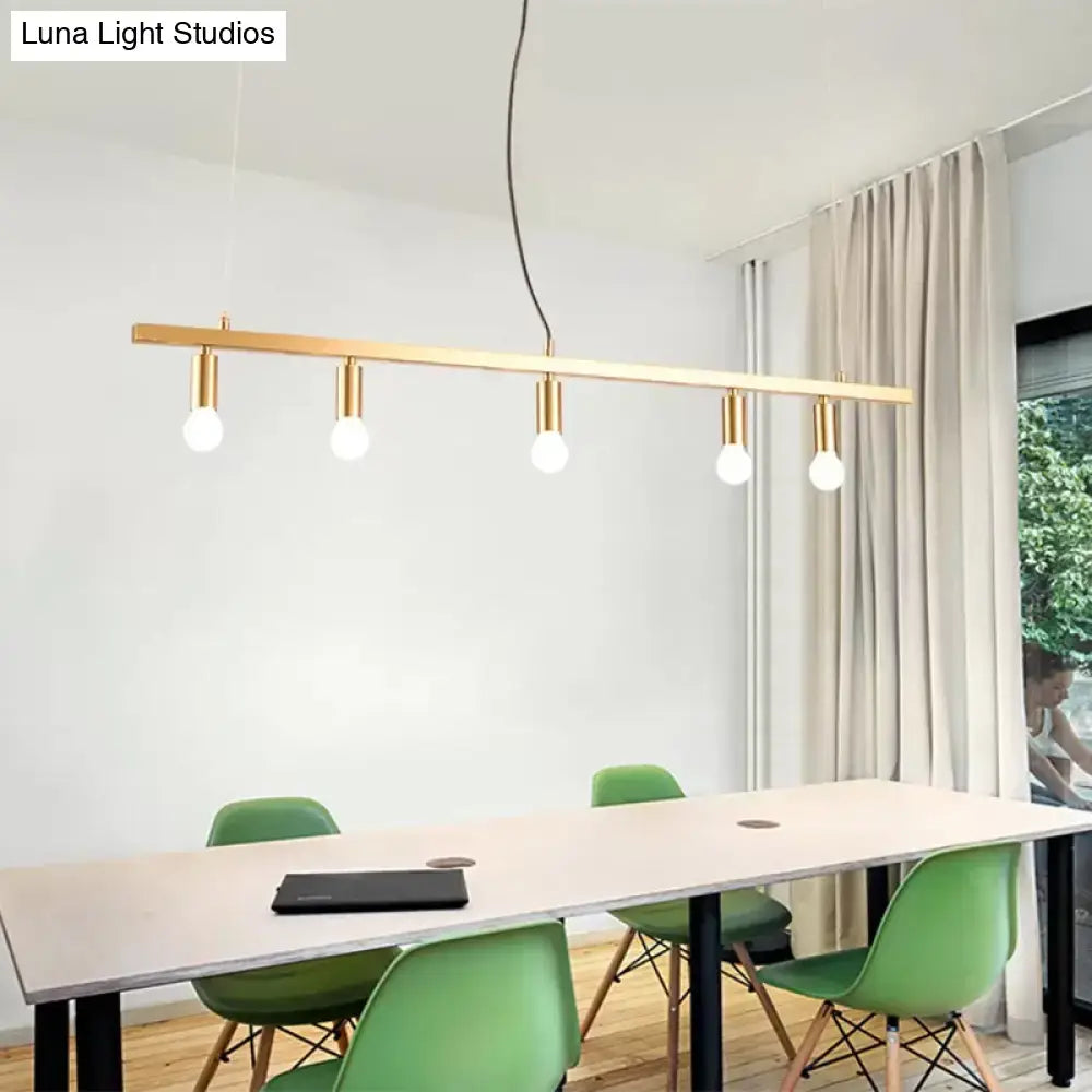 DecorBites modern gold restaurant chandelier with five exposed bulbs features led incandescent light type fixture